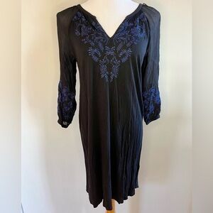 Lucky Brand Black Dress with Blue Embroidery